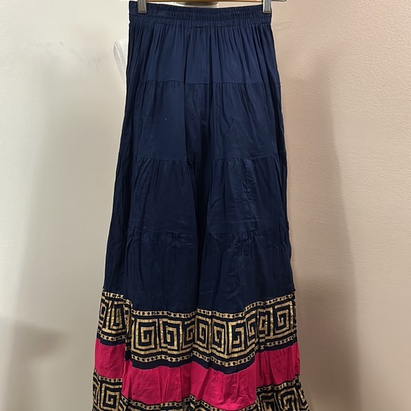 La Fille Navy Maxi Festive Tribal Boho Skirt size S - Picture 2 of 8